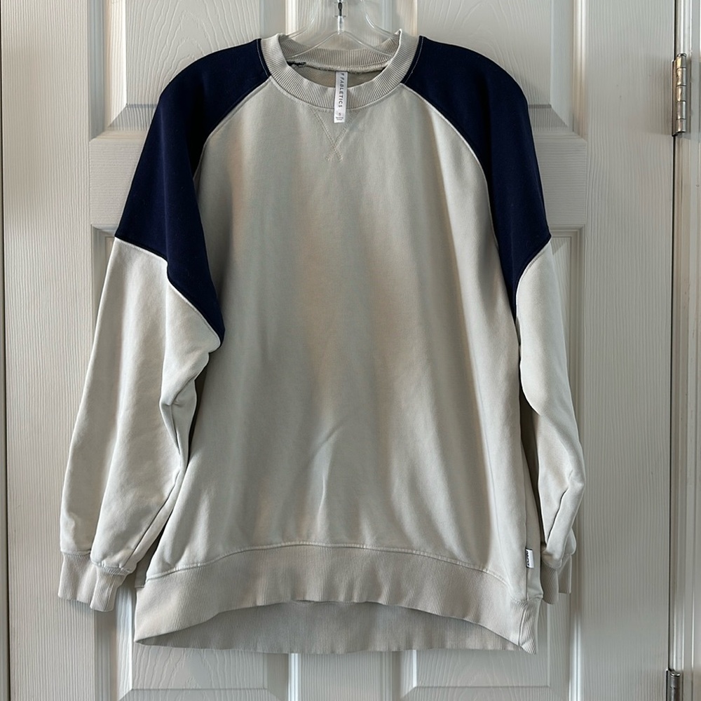 Fabletics (S) Bone & Navy crewneck sweatshirt.